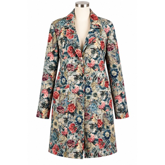 Peruvian Connection Jackets & Blazers - Peruvian Connection Women's US 18 Floral Tapestry Long Coat Blazer Cotton